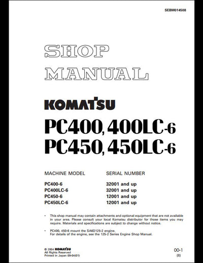 KOMATSU PC400-6 PC400LC-6 PC450-6 PC450LC-6 Hydraulic Excavator Service Repair Shop Manual