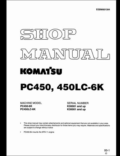 KOMATSU PC450-6K PC450LC-6K Hydraulic Excavator Service Repair Shop Manual