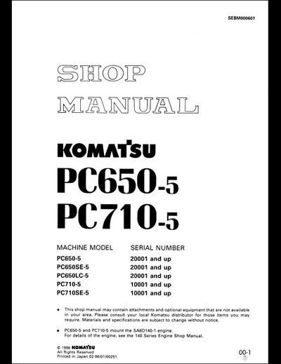KOMATSU PC650-5 PC710-5 Hydraulic Excavator Service Repair Shop Manual