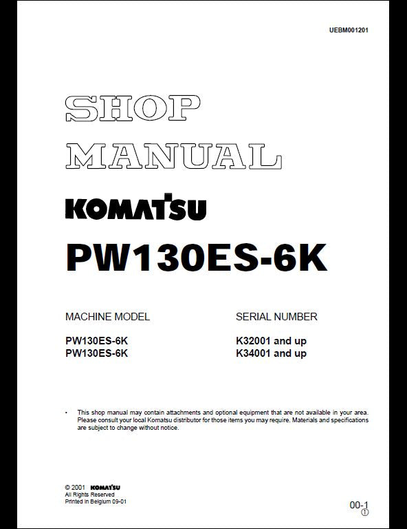 KOMATSU PW130ES-6K Hydraulic Excavator Service Repair Shop Manual
