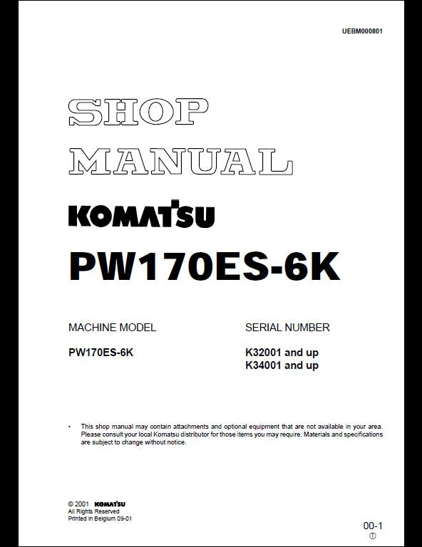 KOMATSU PW170ES-6K Wheeled Excavator Service Repair Shop Manual