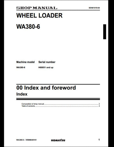 KOMATSU WA380-6 Wheel Loader Service Repair Shop Manual
