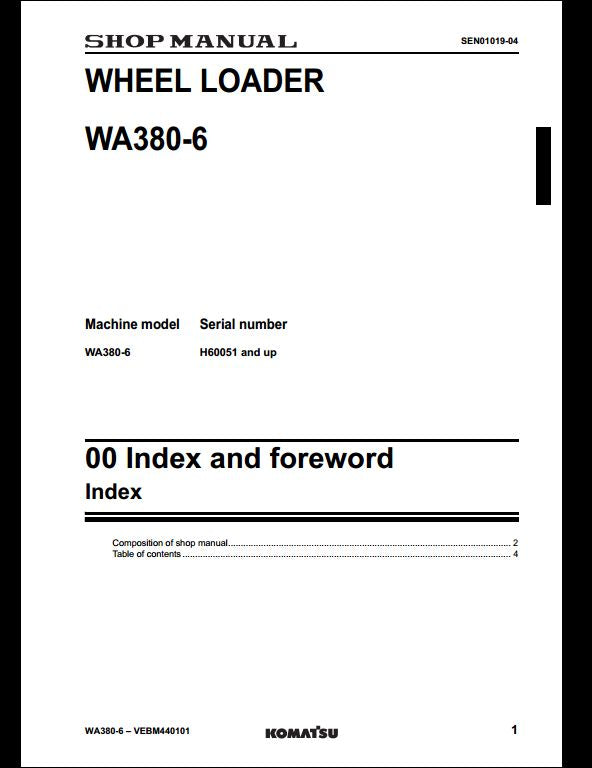 KOMATSU WA380-6 Wheel Loader Service Repair Shop Manual