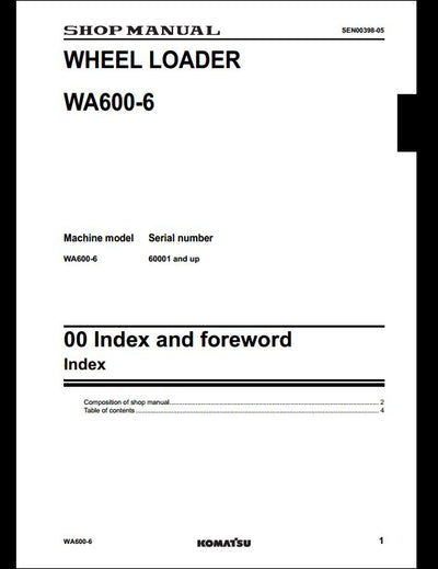 KOMATSU WA600-6 Wheel Loader Service Repair Shop Manual