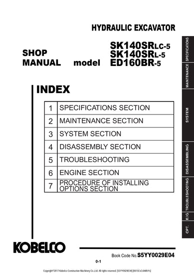  Kobelco SK140SRLC-5 SK140SRL-5 ED160BR-5 Hydraulic Excavator Shop Manual