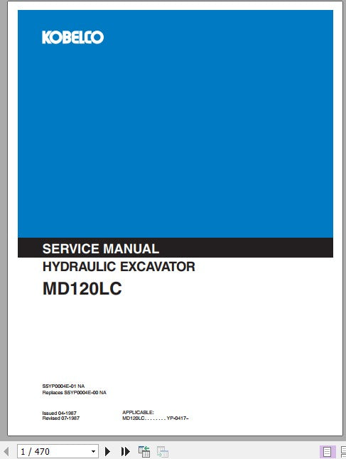 Download Kobelco MD120LC Hydraulic Excavator Service Repair Manual