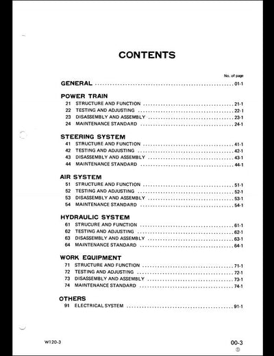 Komatsu W120-3 Wheel Loader Service Repair Shop Manual