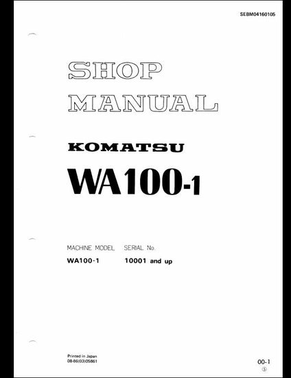  Komatsu WA100-1 Wheel Loader Service Repair Shop Manual