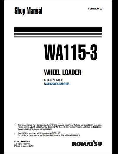 Komatsu WA115-3 Wheel Loader Service Repair Shop Manual