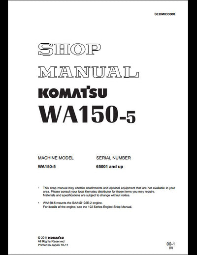 Komatsu WA150-5 Wheel Loader Service Repair Shop Manual