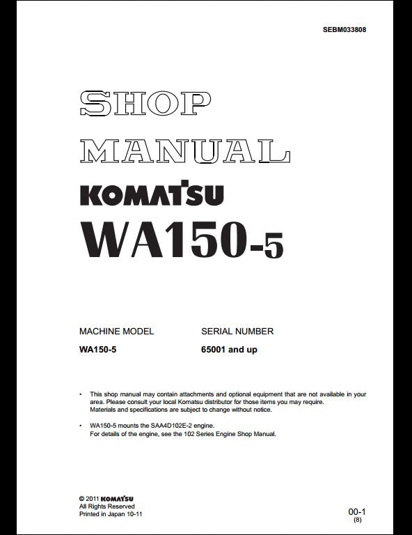 Komatsu WA150-5 Wheel Loader Service Repair Shop Manual
