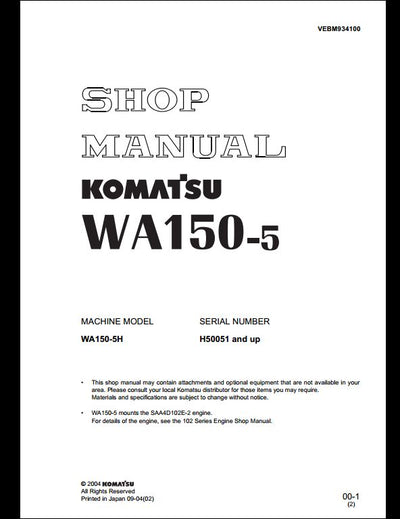Komatsu WA150-5 Wheel Loader Service Repair Shop Manual