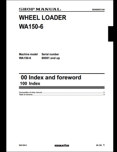 Komatsu WA150-6 Wheel Loader Service Repair Shop Manual
