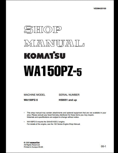 Komatsu WA150PZ-5 Wheel Loader Service Repair Shop Manual