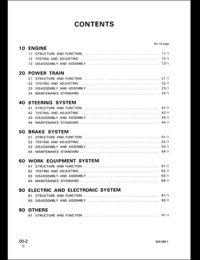 Komatsu WA180-1 Wheel Loader Service Repair Shop Manual
