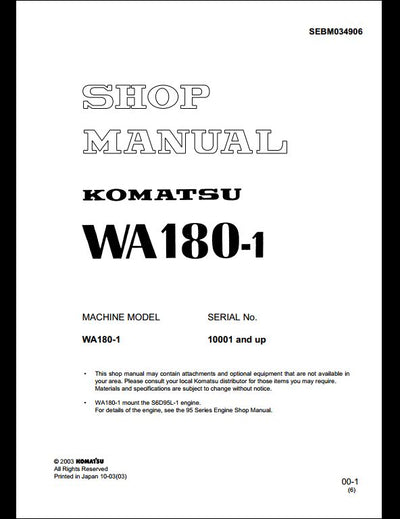 Komatsu WA180-1 Wheel Loader Service Repair Shop Manual