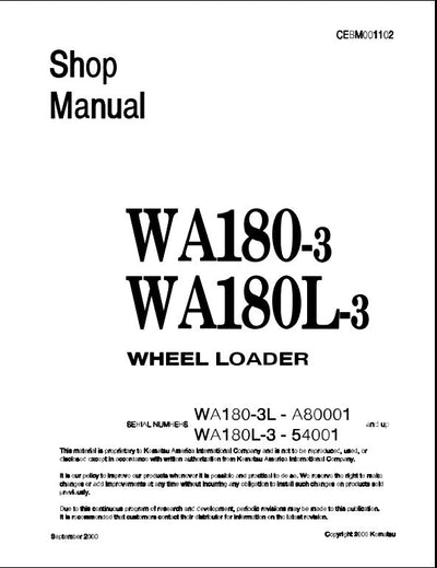 Komatsu WA180-3L Wheel Loader Service Repair Shop Manual