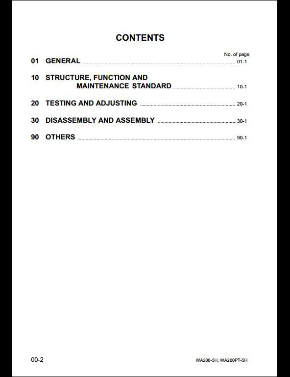 Komatsu WA200-5H WA200PT-5H Wheel Loader Service Repair Shop Manual