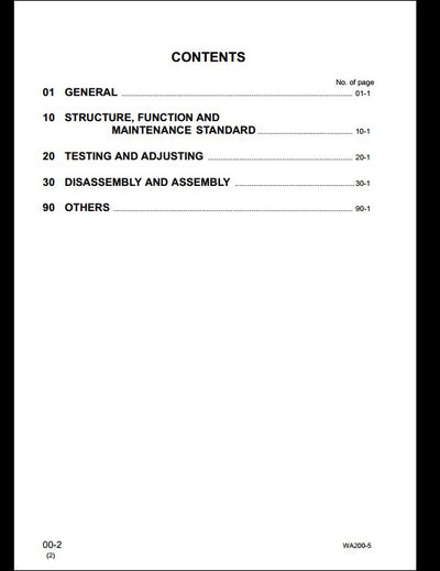 Komatsu WA200-5 WA200PT-5 Wheel Loader Service Repair Shop Manual