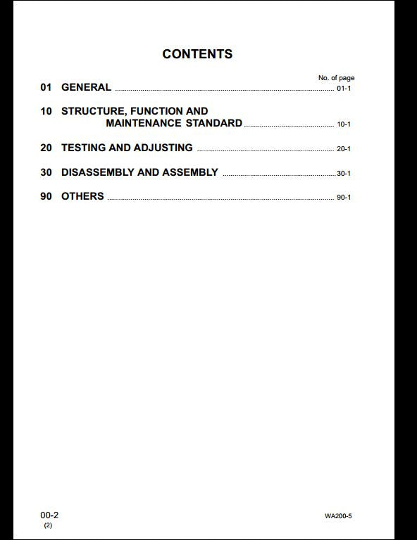 Komatsu WA200-5 WA200PT-5 Wheel Loader Service Repair Shop Manual