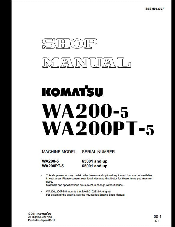 Komatsu WA200-5 WA200PT-5 Wheel Loader Service Repair Shop Manual