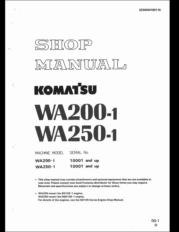 Komatsu WA250-1LC WA250-1 Wheel Loader Service Repair Shop Manual