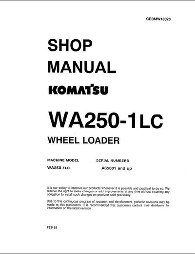 Komatsu WA250-1LC WA250-1 Wheel Loader Service Repair Shop Manual