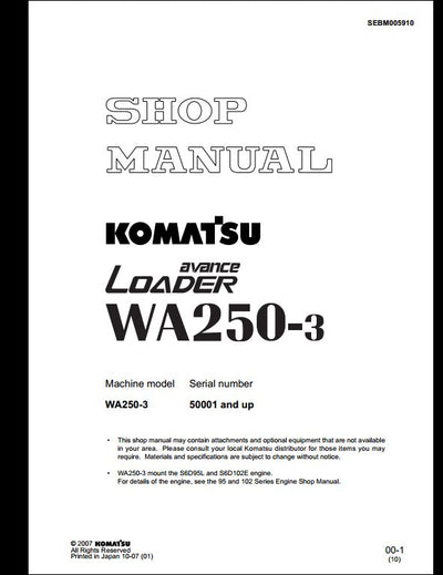 Komatsu WA250-3 Wheel Loader Service Repair Shop Manual