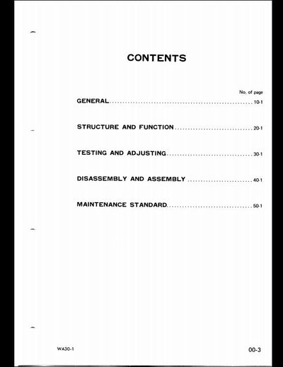 Komatsu WA30-1 Wheel Loader Service Repair Shop Manual