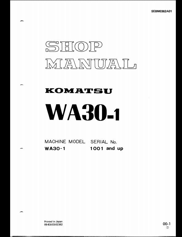 Komatsu WA30-1 Wheel Loader Service Repair Shop Manual