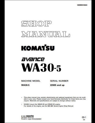 Komatsu WA30-5 Wheel Loader Service Repair Shop Manual