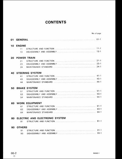Komatsu WA40-1 Wheel Loader Service Repair Shop Manual