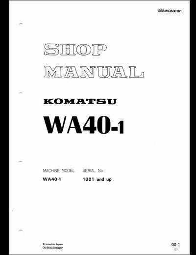 Komatsu WA40-1 Wheel Loader Service Repair Shop Manual