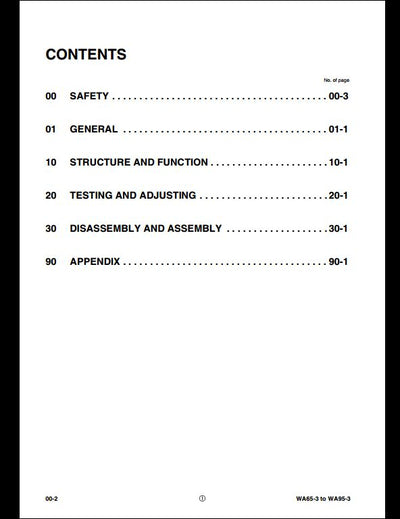 Komatsu WA65-3 WA75-3 WA85-3 WA90-3 WA95-3 Wheel Loader Service Repair Shop Manual
