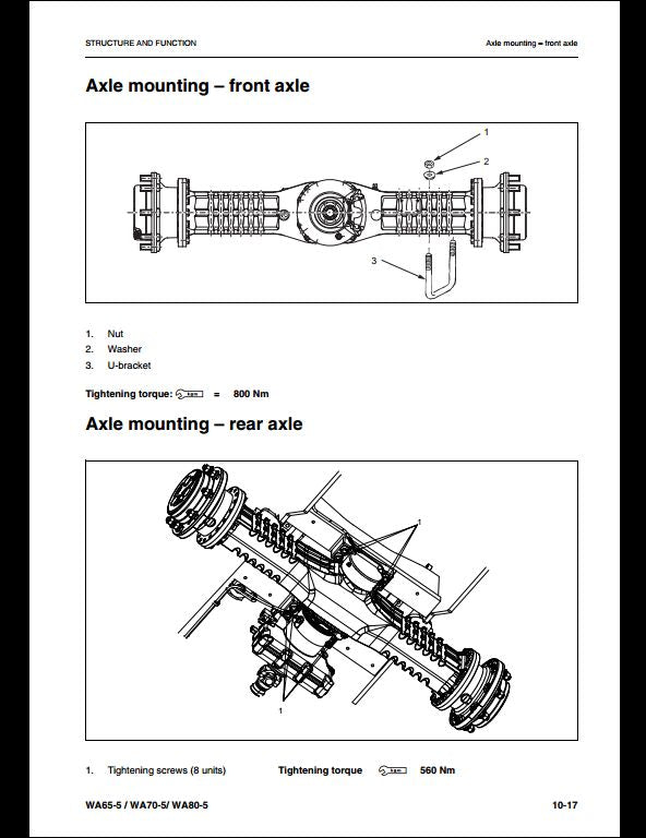 Komatsu WA65-5 WA70-5 WA80-5 Wheel Loader Service Repair Shop Manual