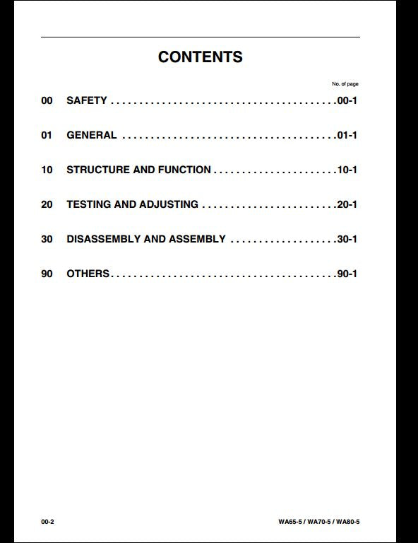 Komatsu WA65-5 WA70-5 WA80-5 Wheel Loader Service Repair Shop Manual