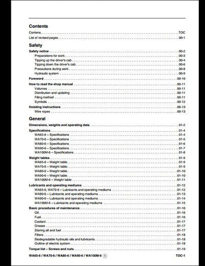 Komatsu WA65-6 WA70-6 WA80-6 WA90-6 WA100M-6 Wheel Loader Service Repair Shop Manual