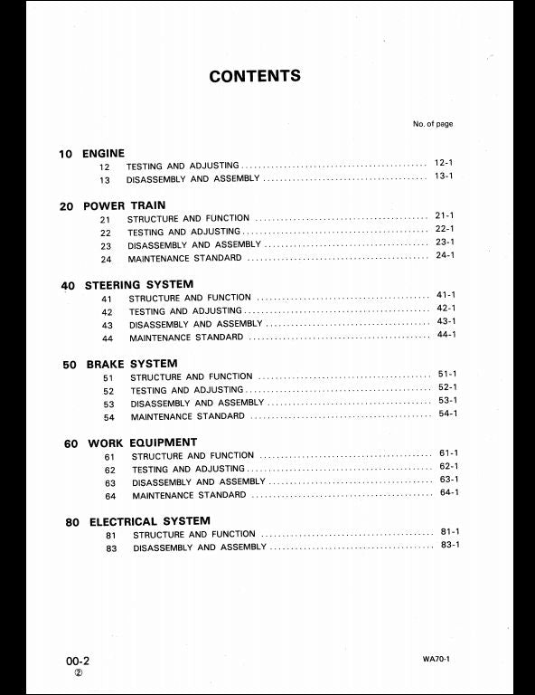 Komatsu WA70-1 Wheel Loader Service Repair Shop Manual