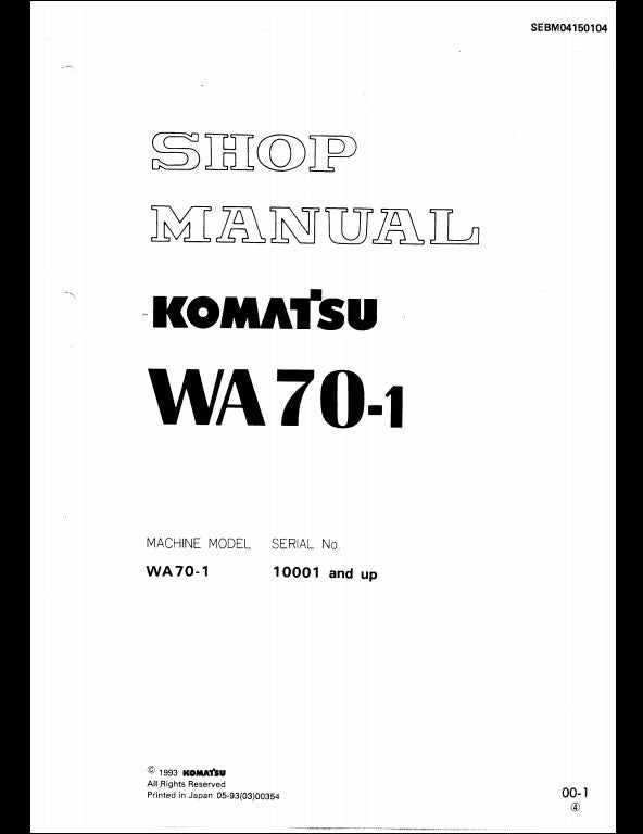 Komatsu WA70-1 Wheel Loader Service Repair Shop Manual