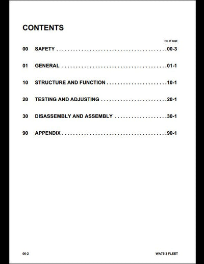 Komatsu WA75-3 FLEET Wheel Loader Service Repair Shop Manual