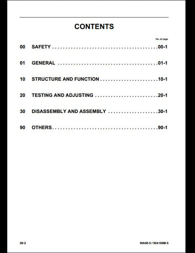 Komatsu WA90-5 WA100M-5 Wheel Loader Service Repair Shop Manual