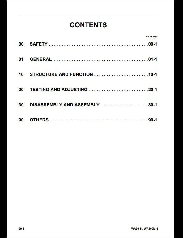 Komatsu WA90-5 WA100M-5 Wheel Loader Service Repair Shop Manual