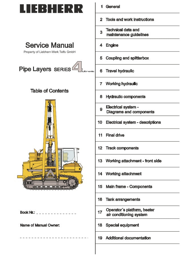 Liebherr RL 44 64 Pipe Layer Series 4 Litronic Service Manual