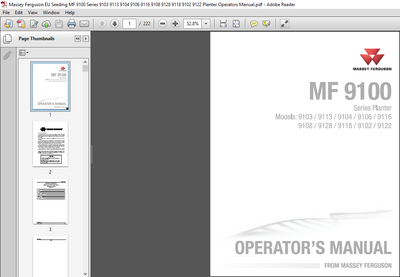 MASSEY FERGUSON 9103 9113 9104 9106 9116 9108 9128 9118 9102 9122 PLANTER OPERATOR MANUAL