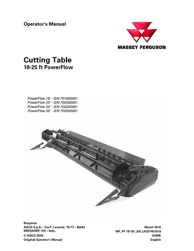 MASSEY FERGUSON POWERFLOW 18-25 CUTTING TABLE OPERATOR’S MANUAL