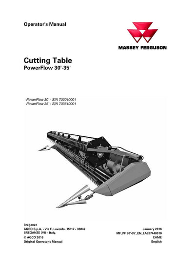 MASSEY FERGUSON POWERFLOW 30-35 CUTTING TABLE OPERATOR’S MANUAL
