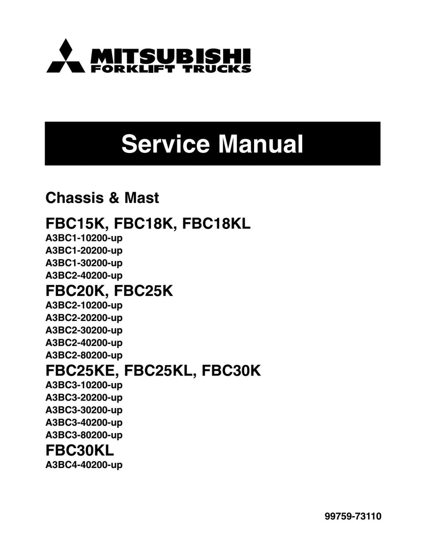 Mitsubishi FBC15K, FBC18K(L), FBC20K, FBC25K(E,L), FBC30K(L) Electric Forklift Truck Service Repair Manual
