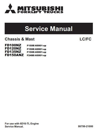 Mitsubishi FD100NZ, FD120NZ, FD135NZ, FD150ANZ Diesel Forklift Truck Workshop Service Repair Manual