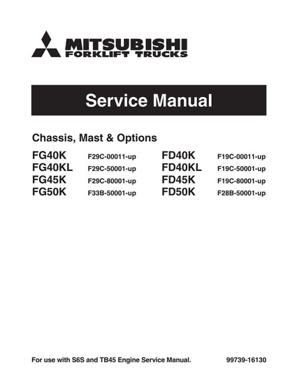 Mitsubishi FD40K, FD45K, FD45KL, FD50K Diesel Forklift Truck Workshop Service Repair Manual Mitsubishi FD40K, FD45K, FD45KL, FD50K Diesel Forklift Truck Workshop Service Repair Manual