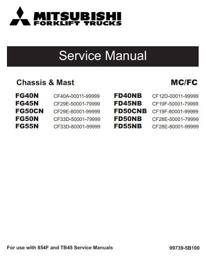 Mitsubishi FD40NB, FD45NB, FD50CNB, FD50NB, FD55NB Diesel Forklift Truck Workshop Service Repair Manual